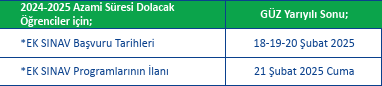 2024-2025 Azami Süresi Dolacak Öğrenciler İçin